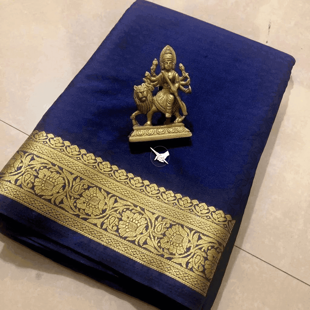 Mysore-Style Viscose Crepe Saree with Zari Border and Digital Heritage Print for Women main image 1