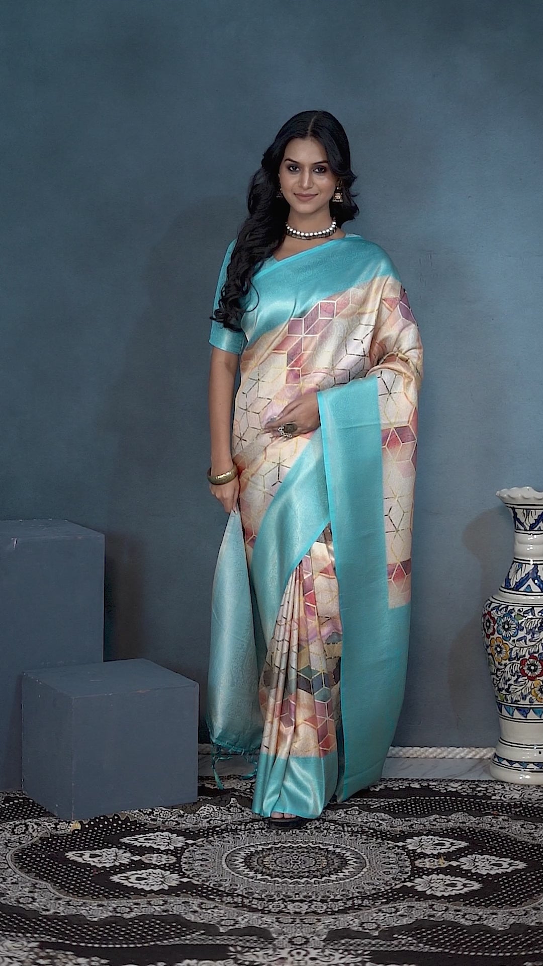 Load video: Digital mordern printed soft silk sarees