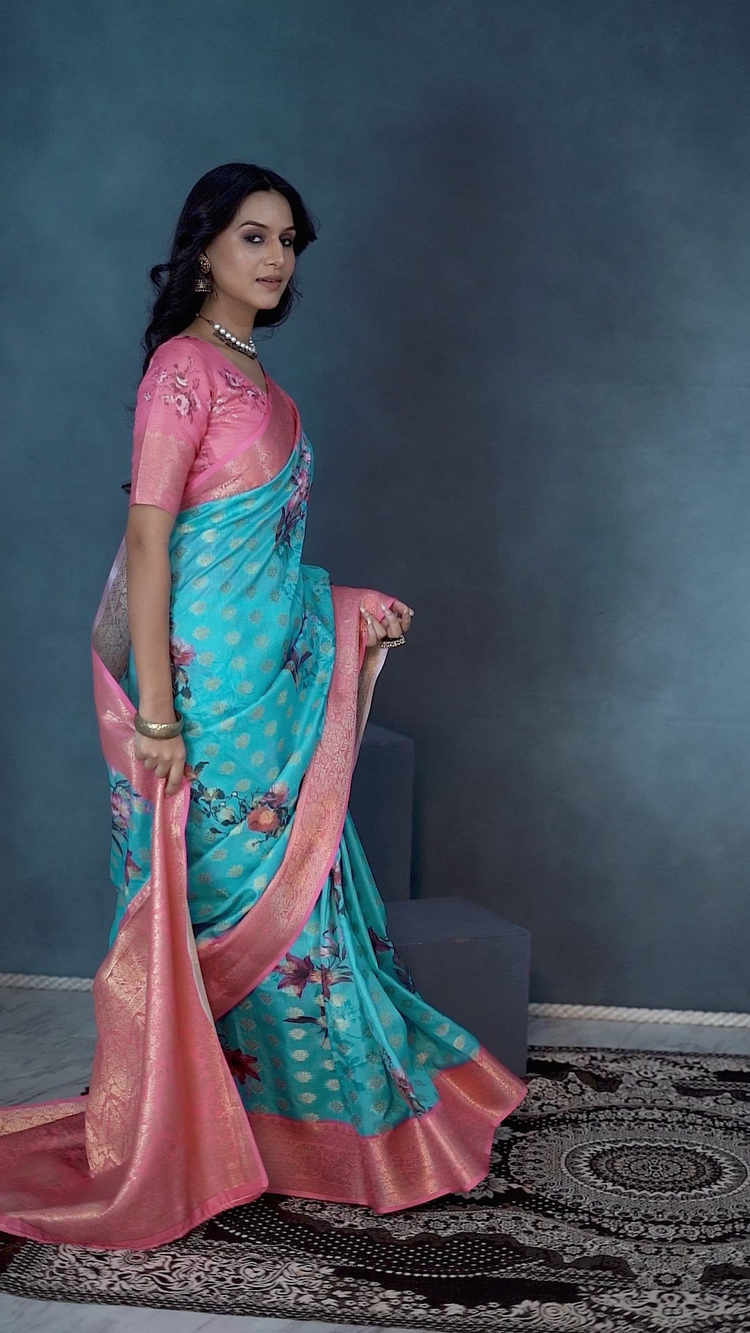Load video: Digital mordern printed soft silk sarees