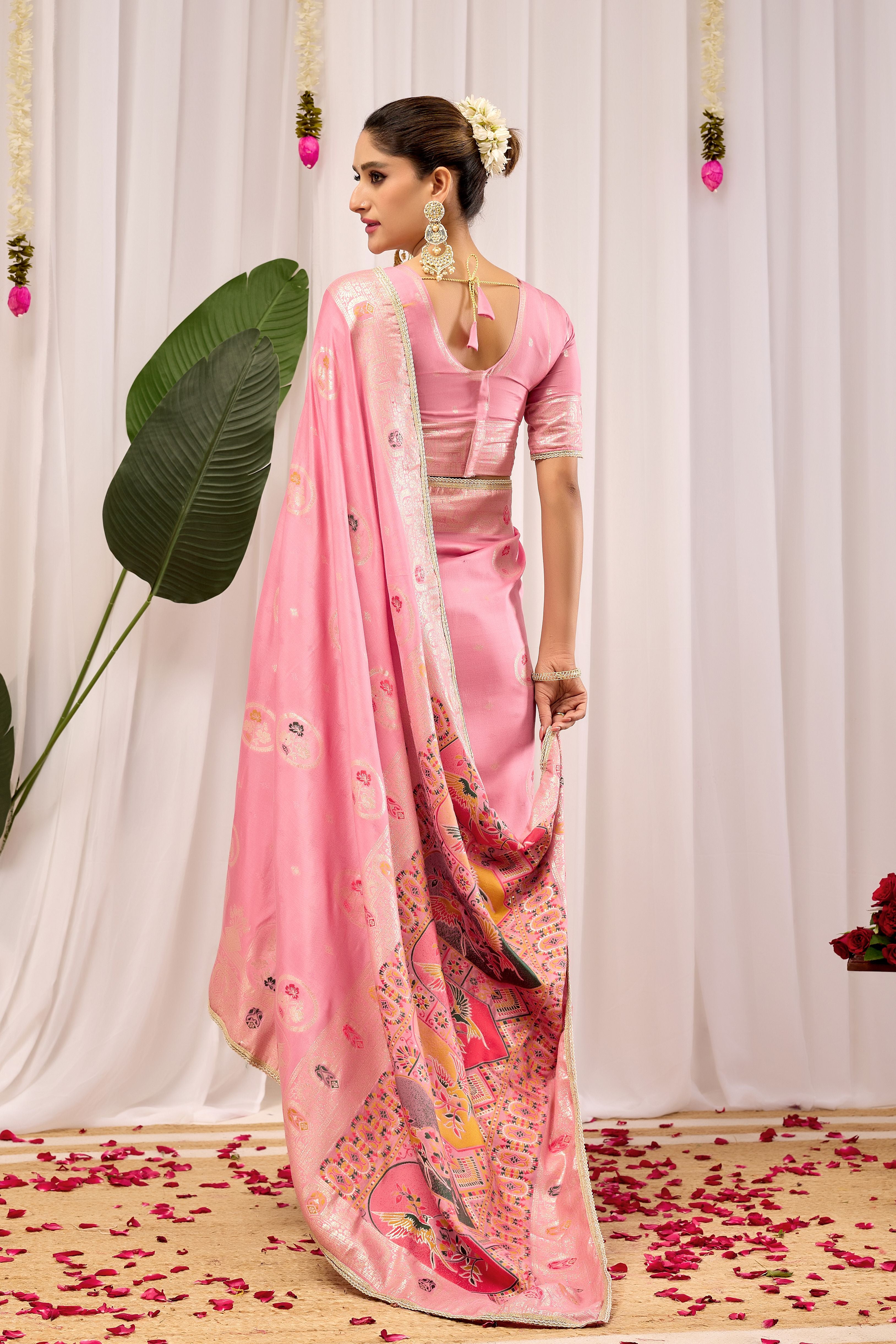 Elegant Soft Pink Woven Silk Saree with Classic Traditional Patterns, Designer Border and Luxurious Pallu