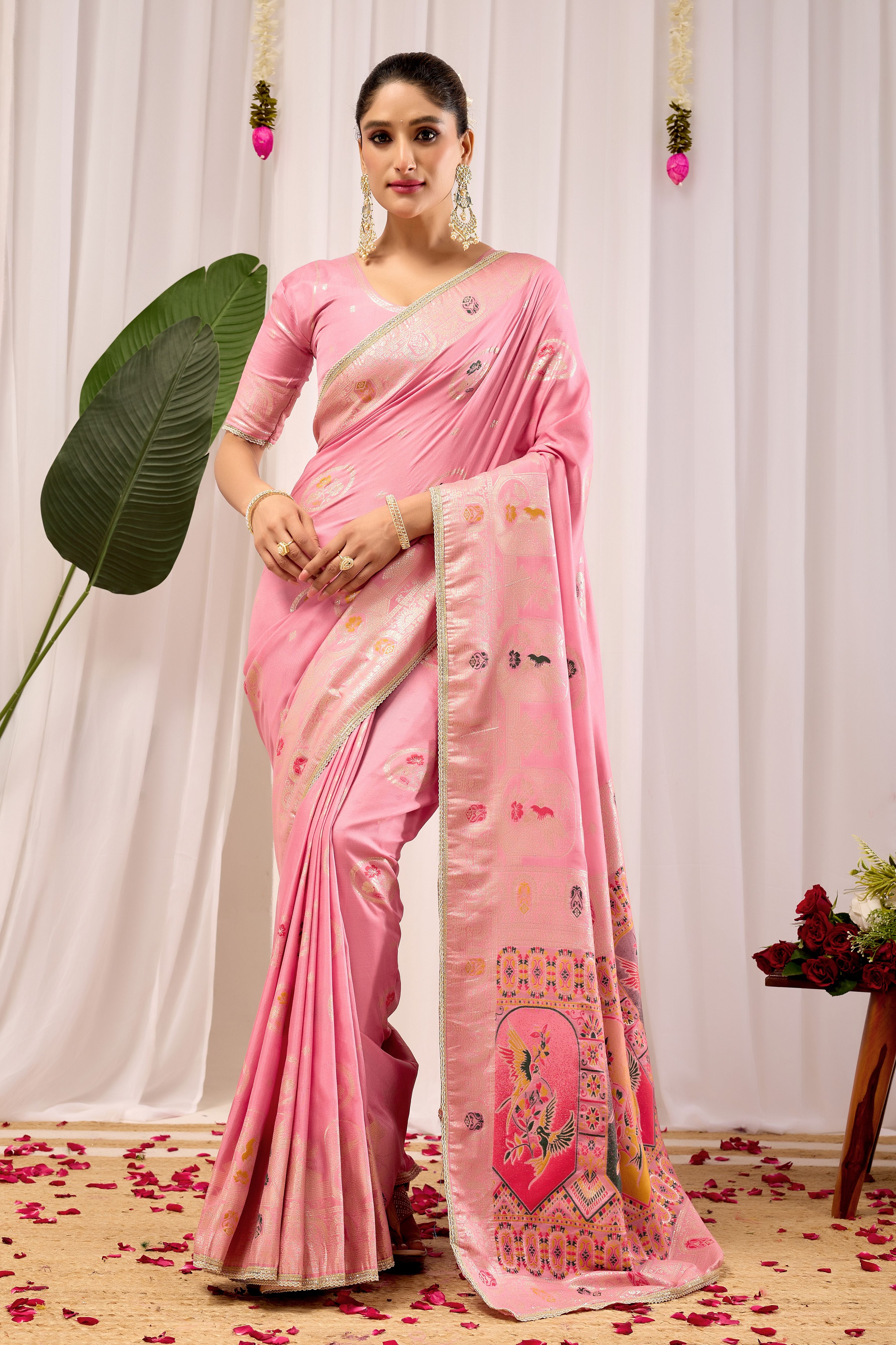 Elegant Soft Pink Woven Silk Saree with Classic Traditional Patterns, Designer Border and Luxurious Pallu