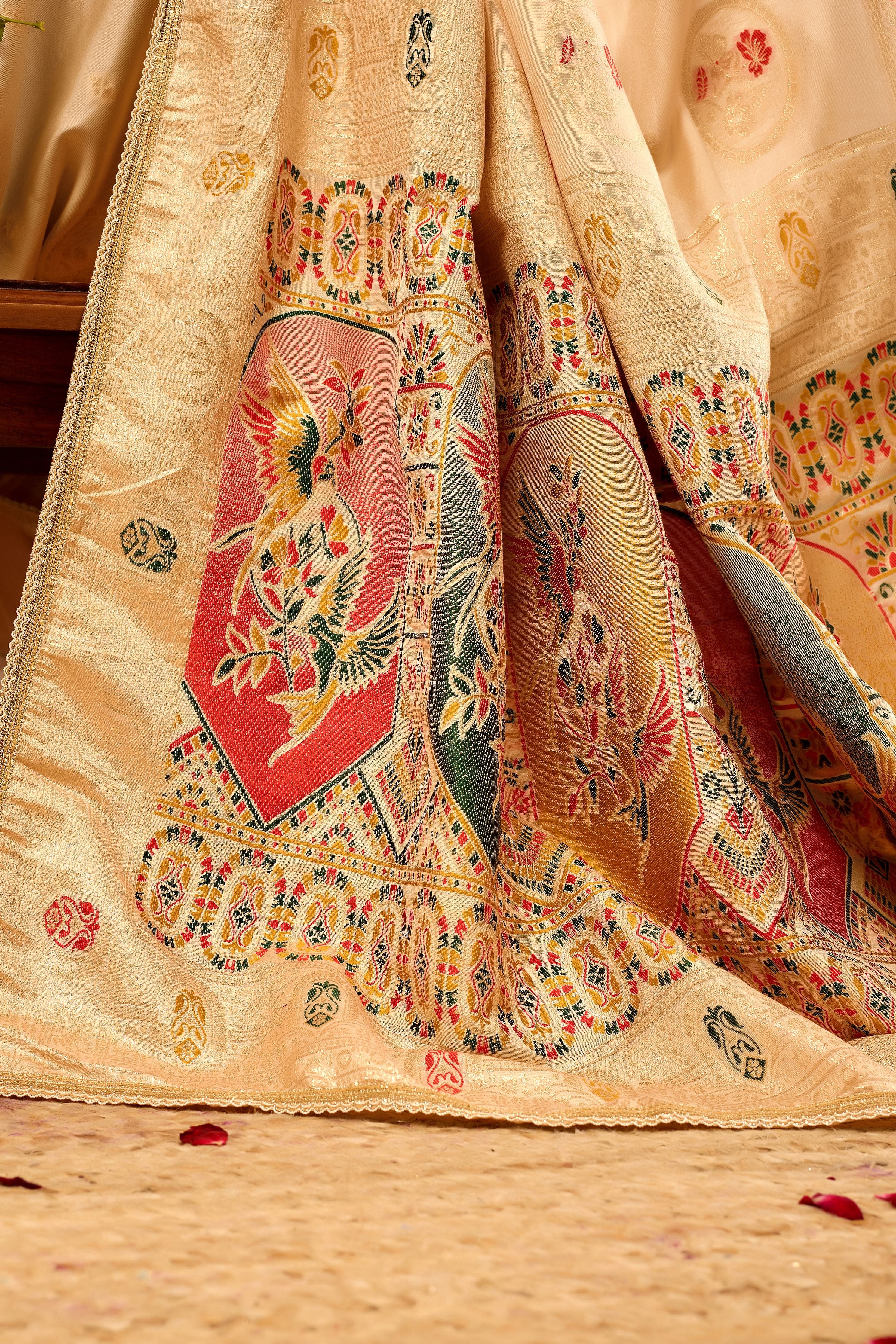 Elegant  Satin  Silk Saree with Traditional Motifs  Timeless Indian Ethnic Wear