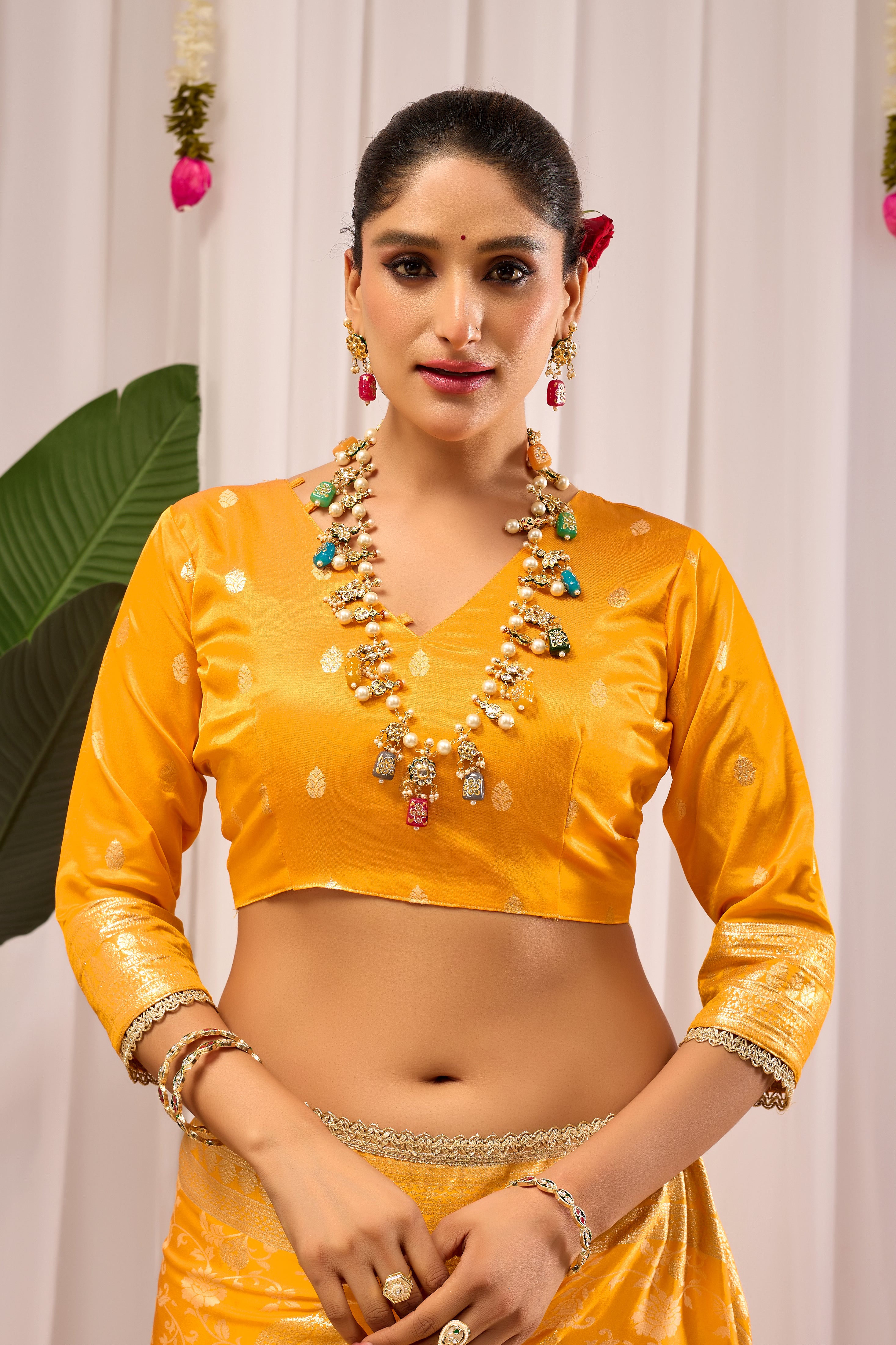 Golden Mustard Heritage Floral  Saree in Luxurious Silk Blend with Intricate Zari Border and Timeless Ethnic Elegance