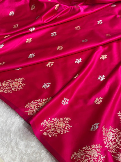 Banarasi Mashru Silk Saree with Floral Scalloped Border & Rupa Sona Motifs