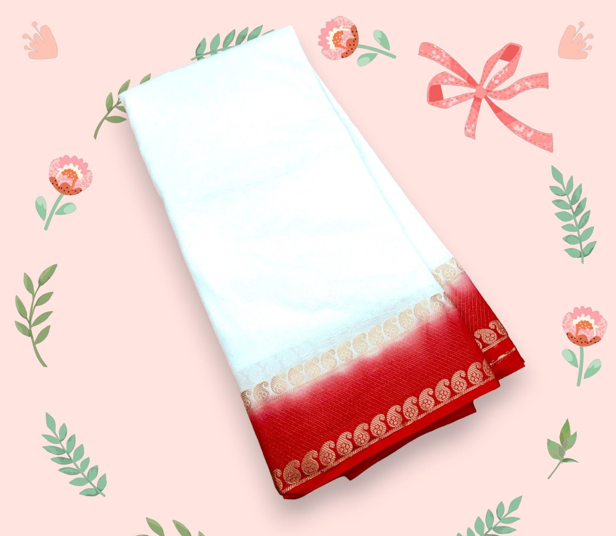 EXCLUSIVE  WHITE AND RED BORDER SOFT SILK SAREES