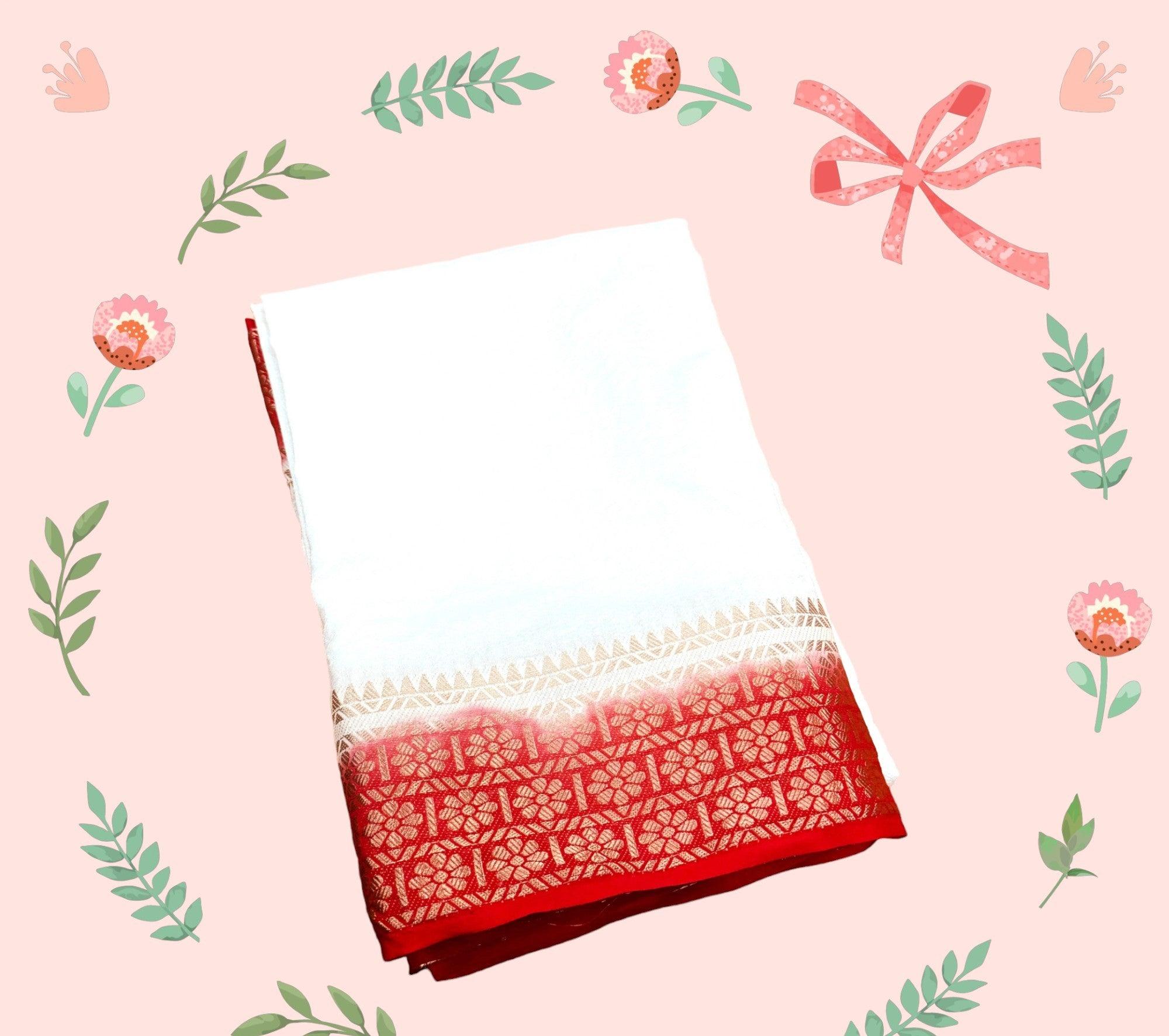 EXCLUSIVE  WHITE AND RED BORDER SOFT SILK SAREES