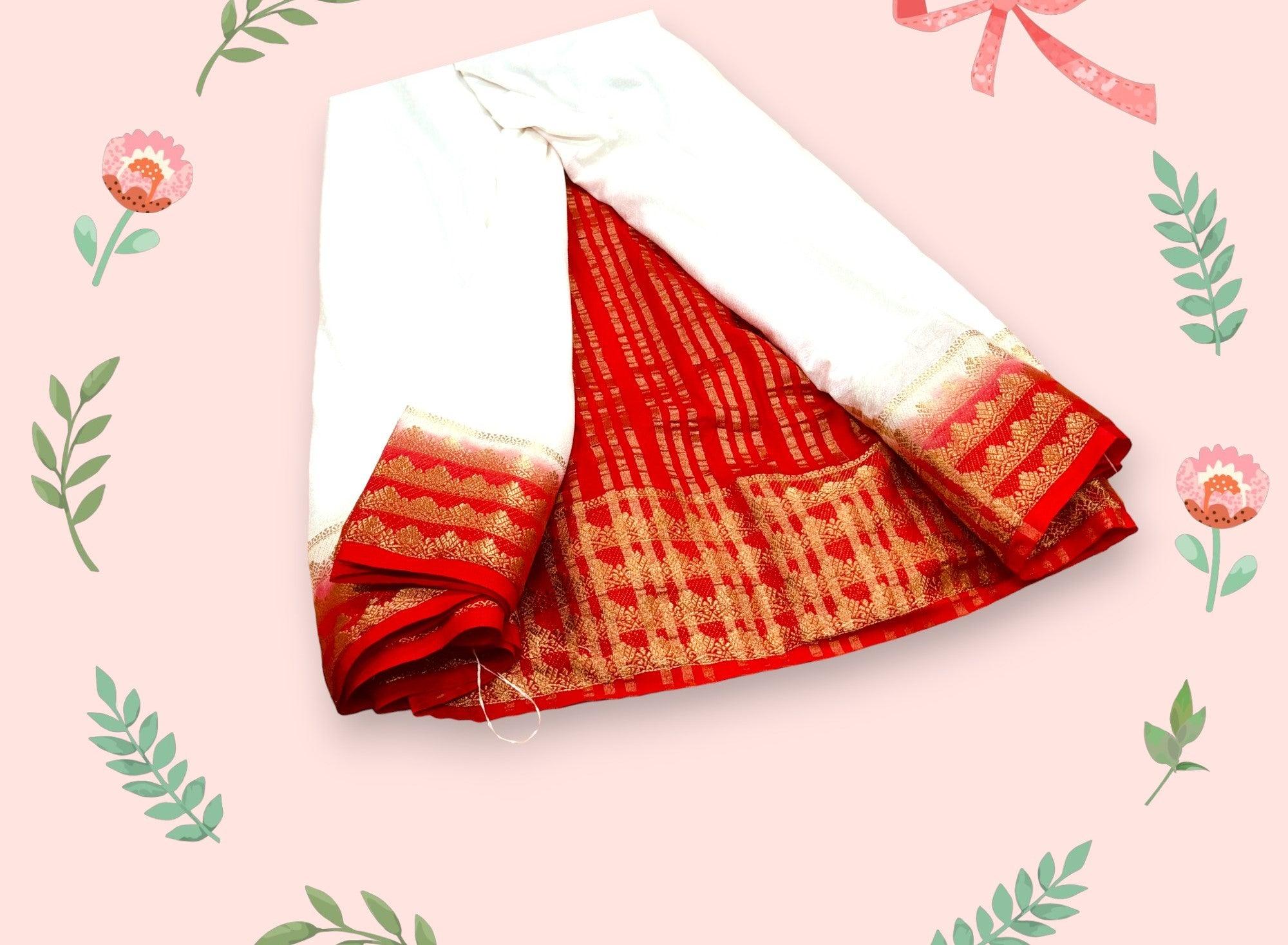 EXCLUSIVE  WHITE AND RED BORDER SOFT SILK SAREES