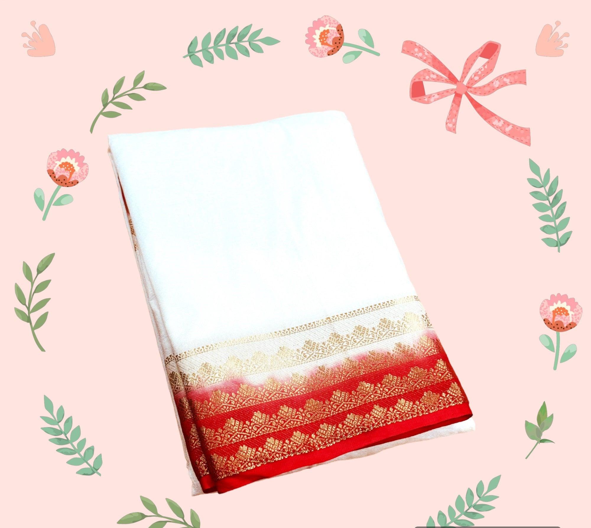 EXCLUSIVE  WHITE AND RED BORDER SOFT SILK SAREES