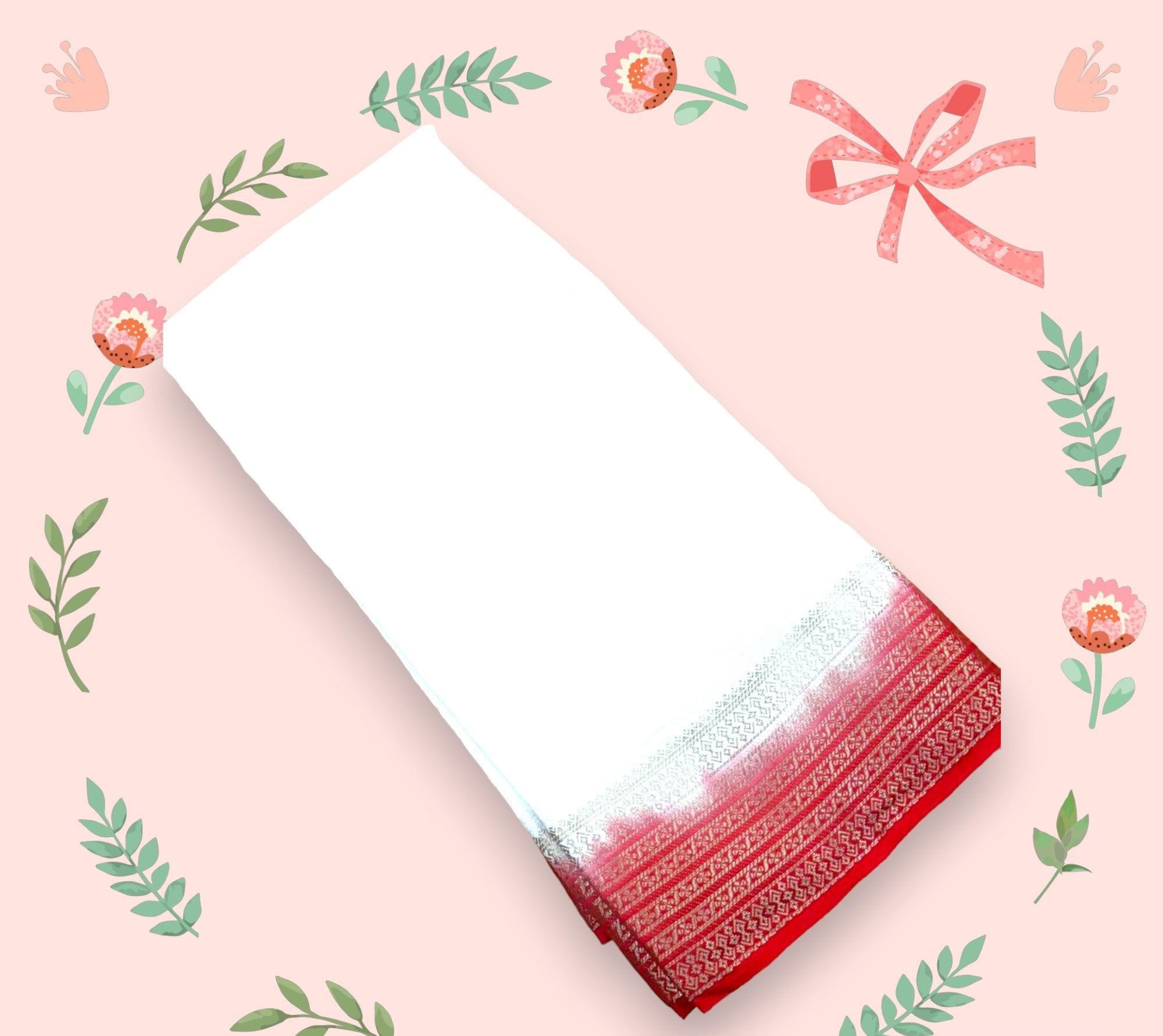 EXCLUSIVE  WHITE AND RED BORDER SOFT SILK SAREES