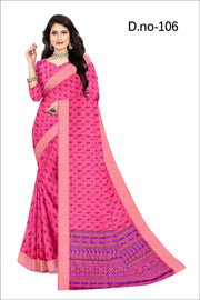 Whispering Weaves: Hand-Printed Saree with Gold Accents
