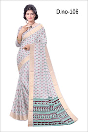 Gossamer Gold: Hand-Printed Saree with Ornate Border