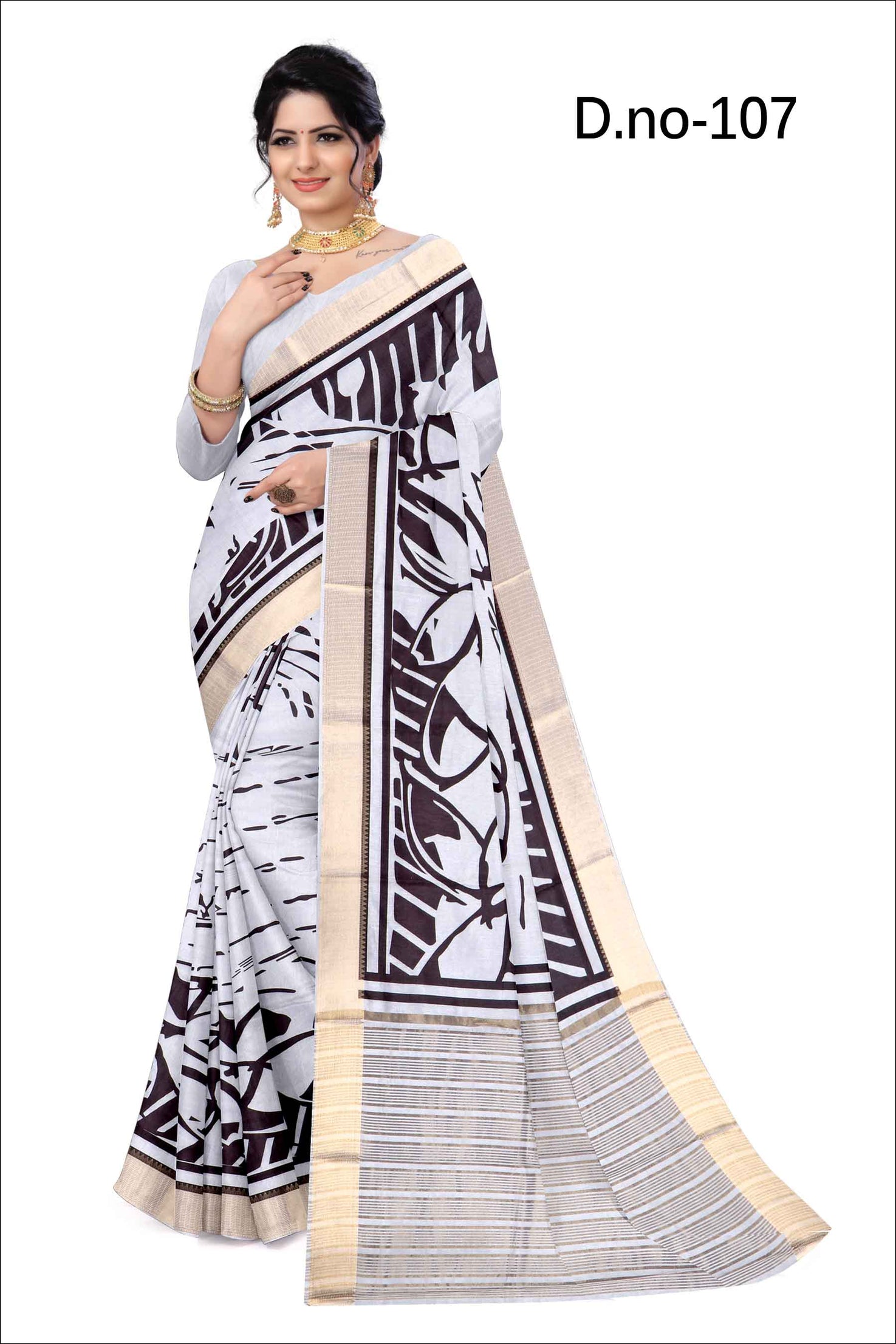 hand printed all over saree with zari border