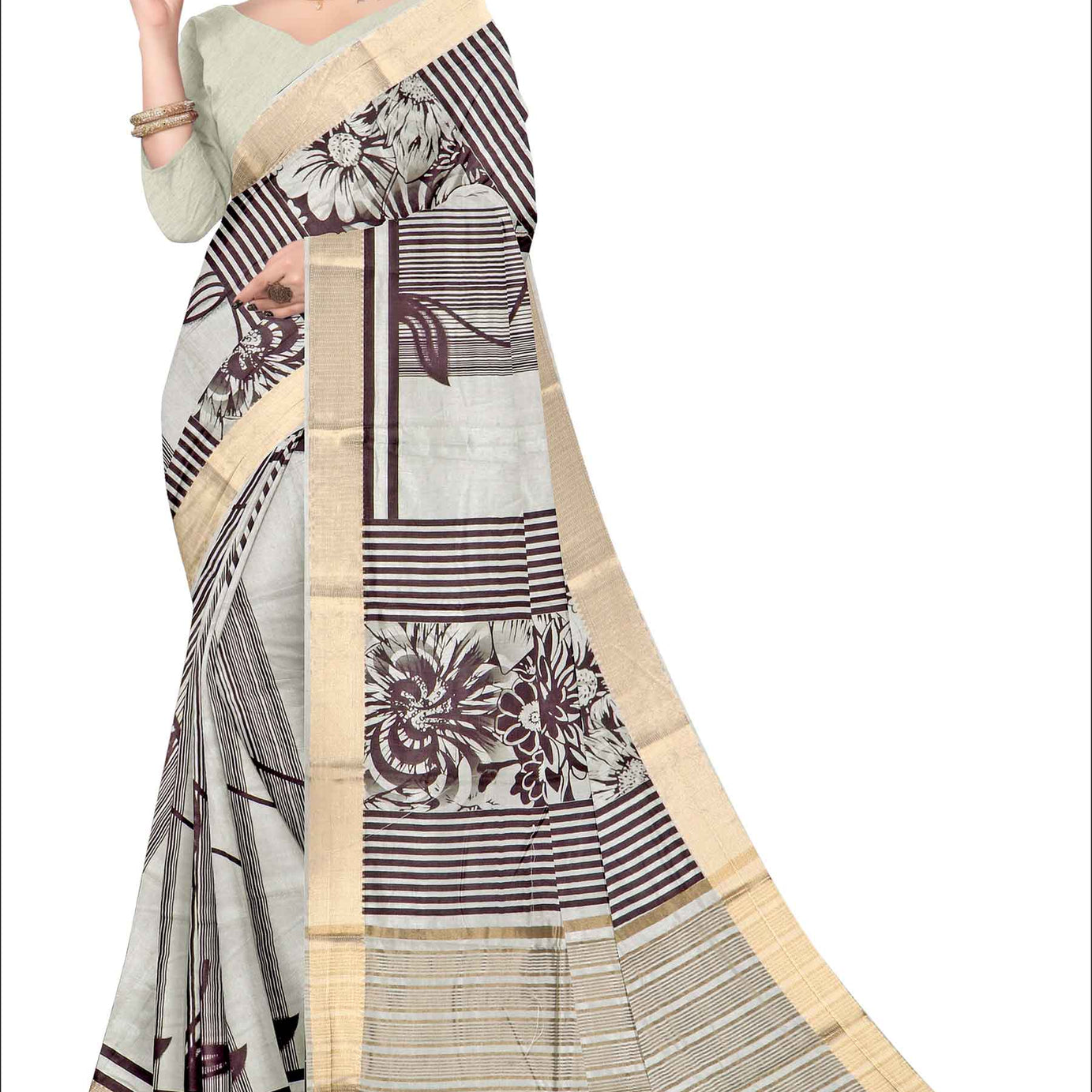 hand printed all over saree with zari border