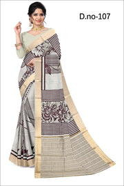 Artisanal Allure: Hand-Printed Saree with Zari Glow