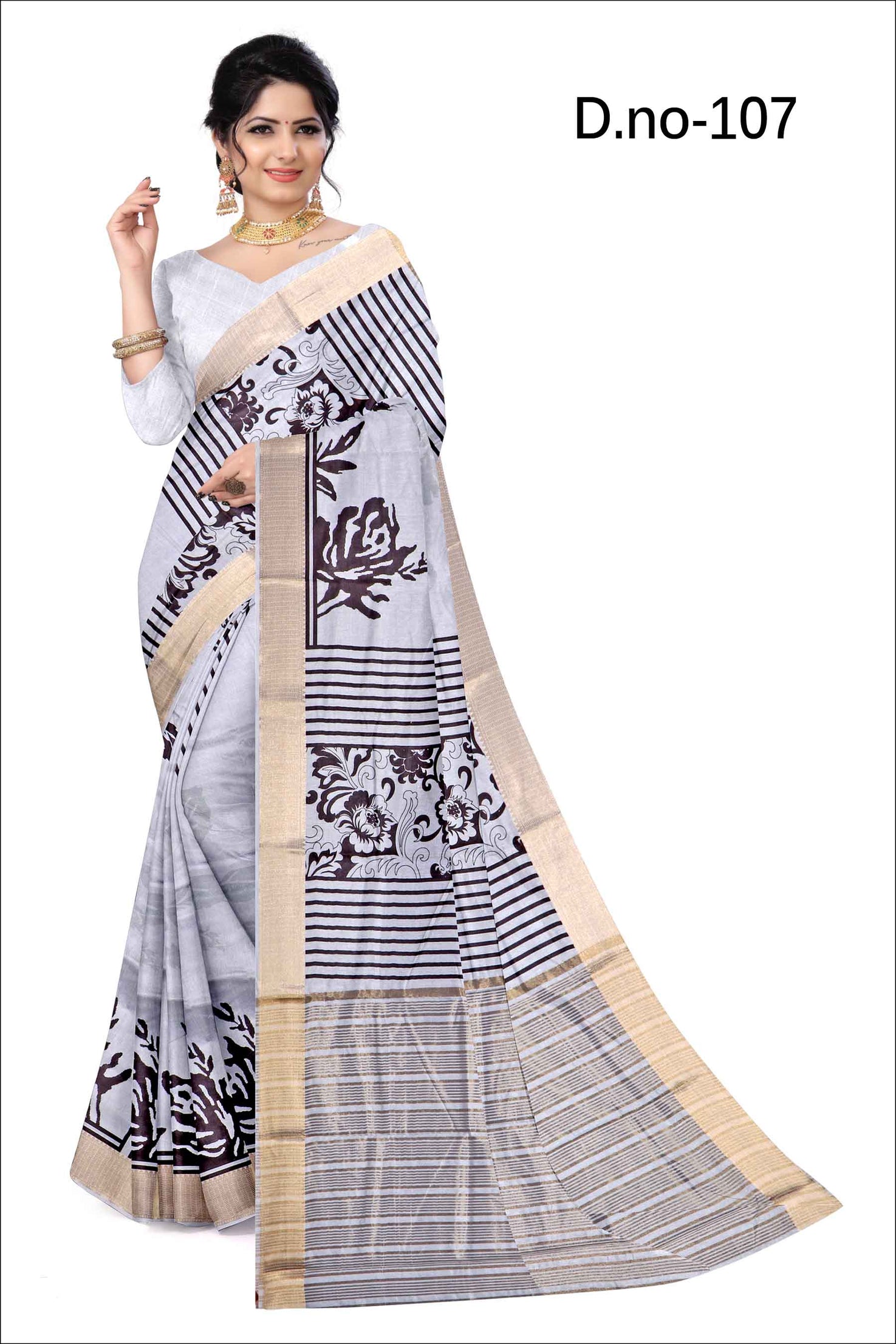 hand printed all over saree with zari border