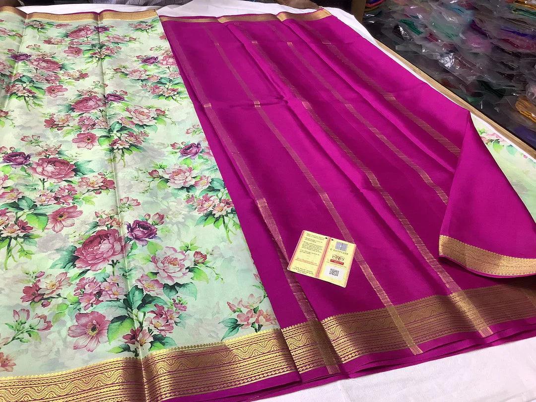 Mysore Printed Crepe Silk Sarees with Exquisite Patterns
