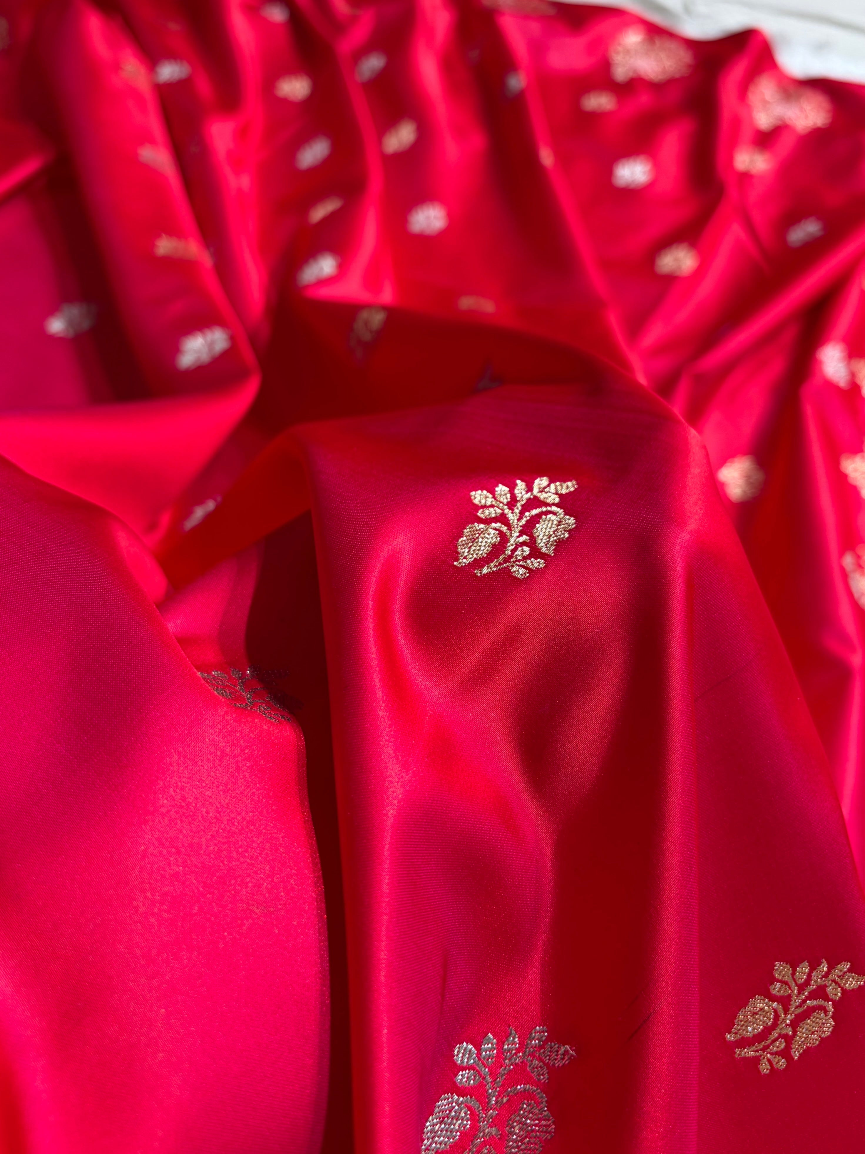Banarasi Mashru Silk Saree with Floral Scalloped Border & Rupa Sona Motifs