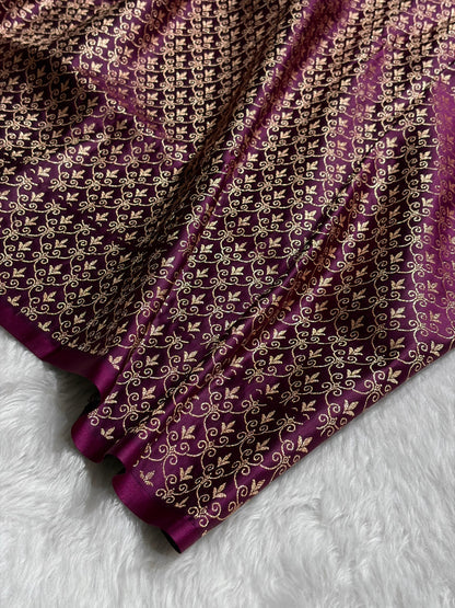 Banarasi Mashru Silk Saree with Floral Scalloped Border & Rupa Sona Motifs