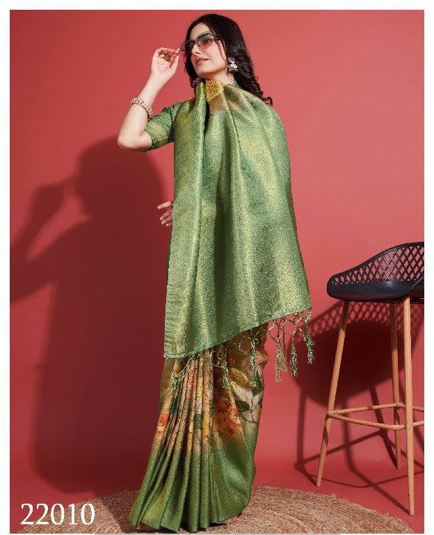 Modern Prints, Timeless Grace: Digital Soft Silk Sarees in Green