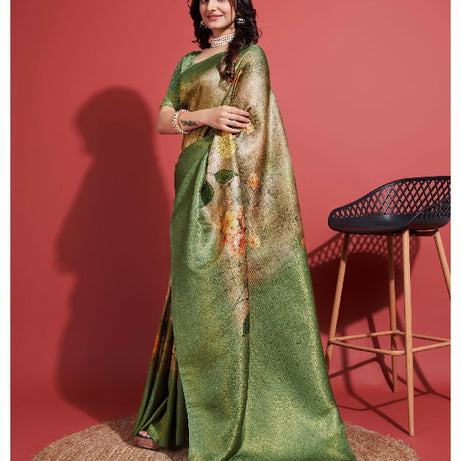 Modern Prints, Timeless Grace: Digital Soft Silk Sarees in Green