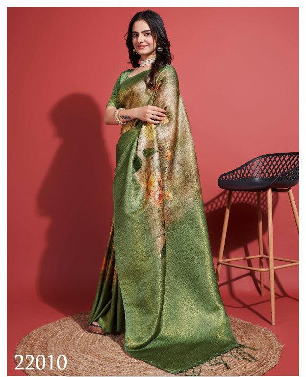 Modern Prints, Timeless Grace: Digital Soft Silk Sarees in Green