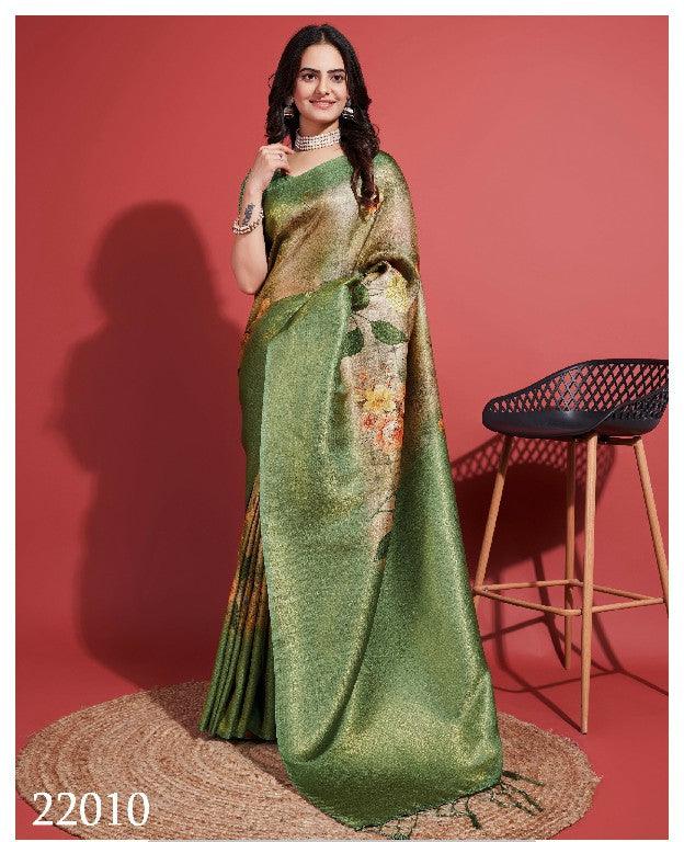 Modern Prints, Timeless Grace: Digital Soft Silk Sarees in Green