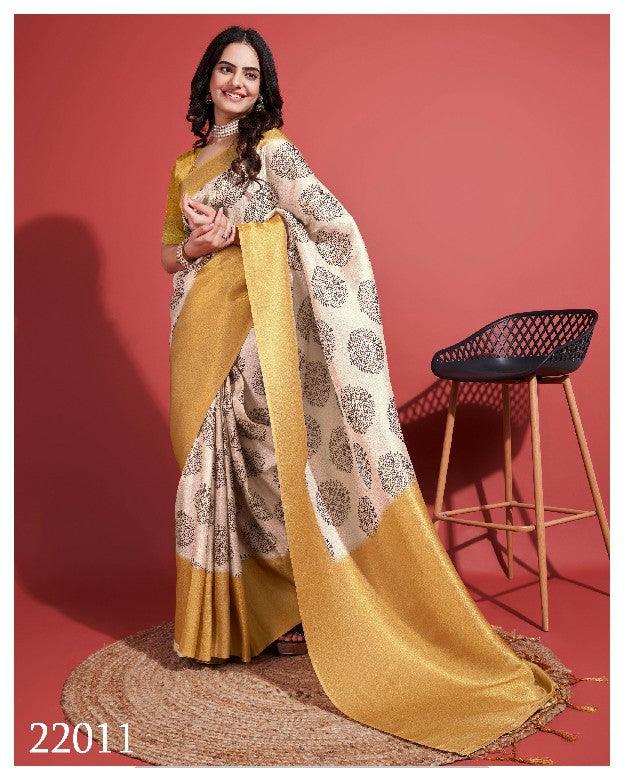 Modern Prints, Timeless Grace: Digital Soft Silk Sarees in Yellow
