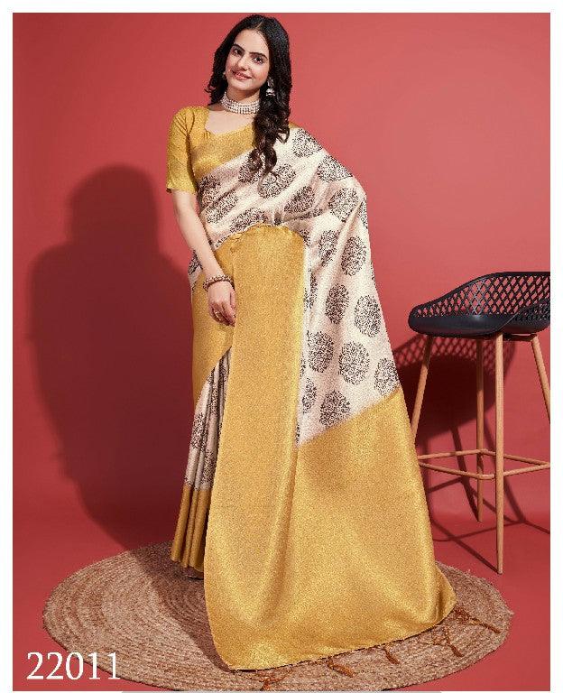 Modern Prints, Timeless Grace: Digital Soft Silk Sarees in Yellow