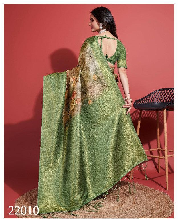 Modern Prints, Timeless Grace: Digital Soft Silk Sarees in Green