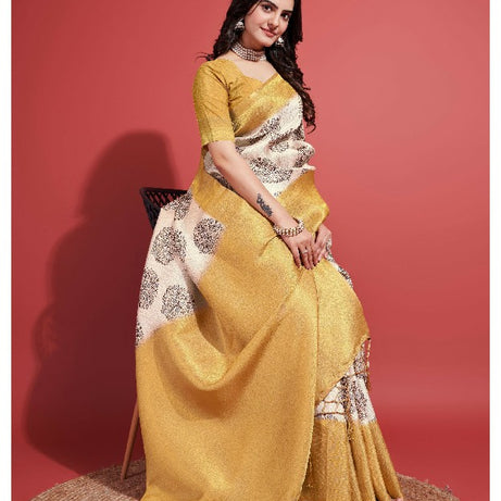 Modern Prints, Timeless Grace: Digital Soft Silk Sarees in Yellow