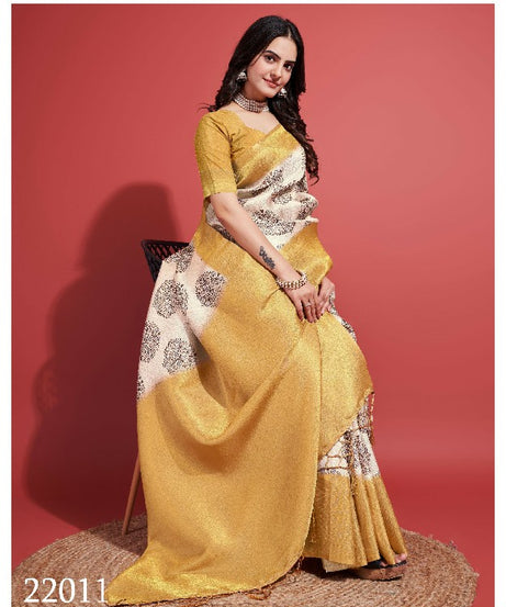 Modern Prints, Timeless Grace: Digital Soft Silk Sarees in Yellow