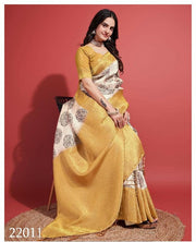 Modern Prints, Timeless Grace: Digital Soft Silk Sarees in Yellow