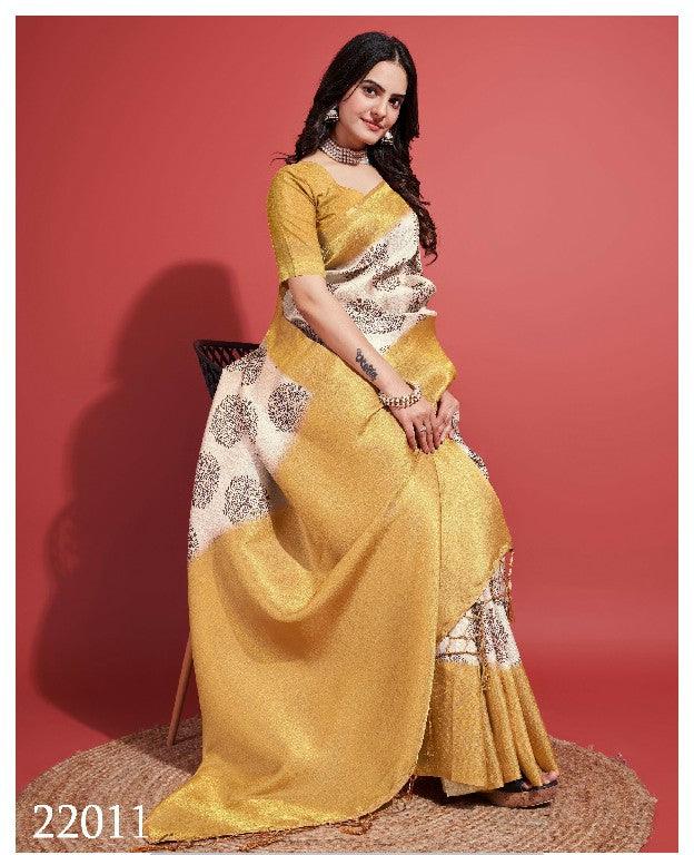 Modern Prints, Timeless Grace: Digital Soft Silk Sarees in Yellow
