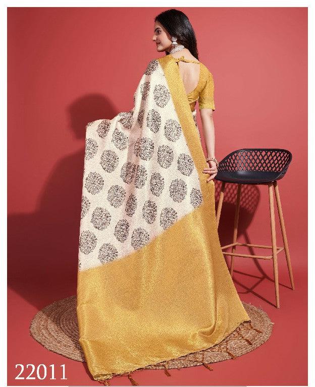 Modern Prints, Timeless Grace: Digital Soft Silk Sarees in Yellow