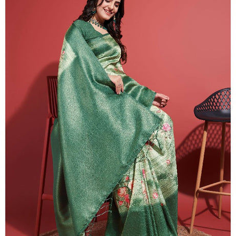 Modern Prints, Timeless Grace: Digital Soft Silk Sarees in Sea Green