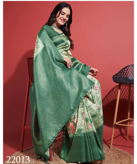 Modern Prints, Timeless Grace: Digital Soft Silk Sarees in Sea Green