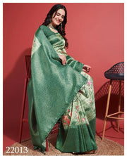 Modern Prints, Timeless Grace: Digital Soft Silk Sarees in Sea Green
