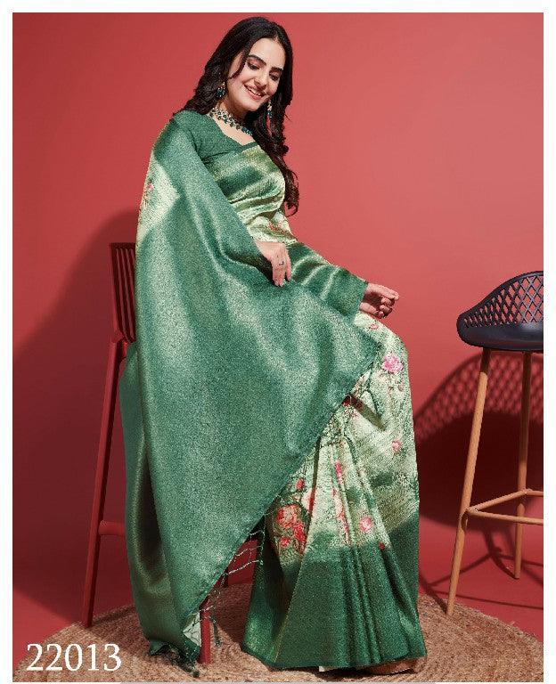 Modern Prints, Timeless Grace: Digital Soft Silk Sarees in Sea Green