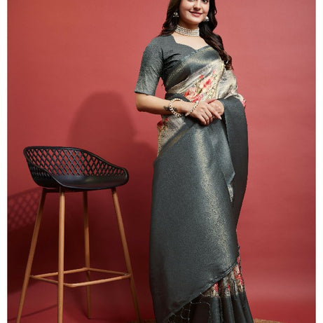 Modern Prints, Timeless Grace: Digital Soft Silk Sarees in Grey