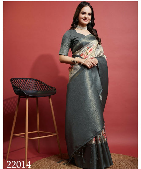 Modern Prints, Timeless Grace: Digital Soft Silk Sarees in Grey