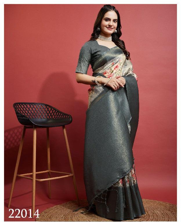 Modern Prints, Timeless Grace: Digital Soft Silk Sarees in Grey