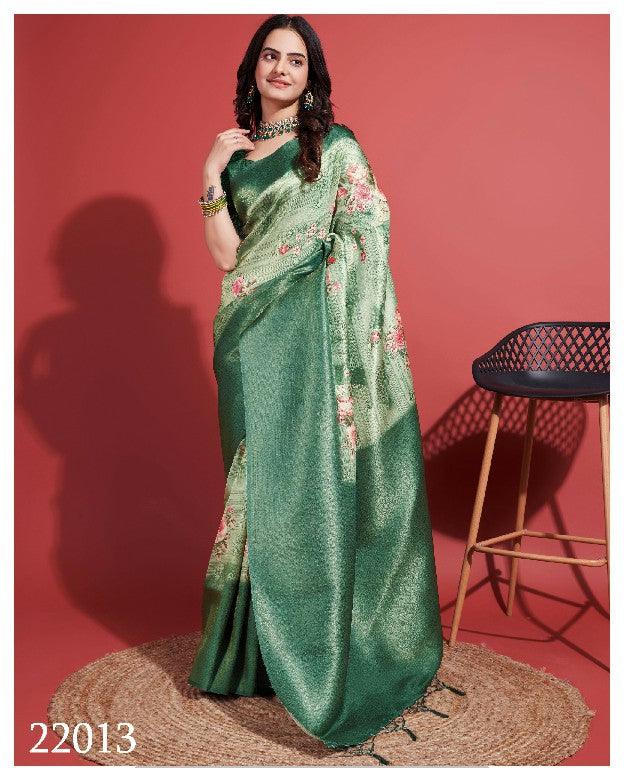 Modern Prints, Timeless Grace: Digital Soft Silk Sarees in Sea Green