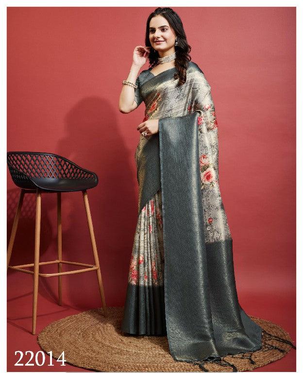 Modern Prints, Timeless Grace: Digital Soft Silk Sarees in Grey