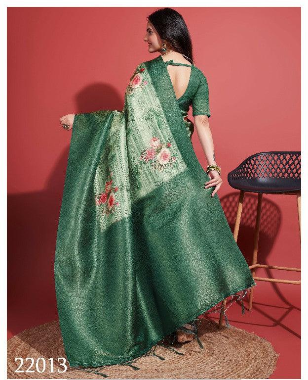 Modern Prints, Timeless Grace: Digital Soft Silk Sarees in Sea Green