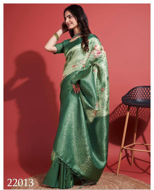 Modern Prints, Timeless Grace: Digital Soft Silk Sarees in Sea Green