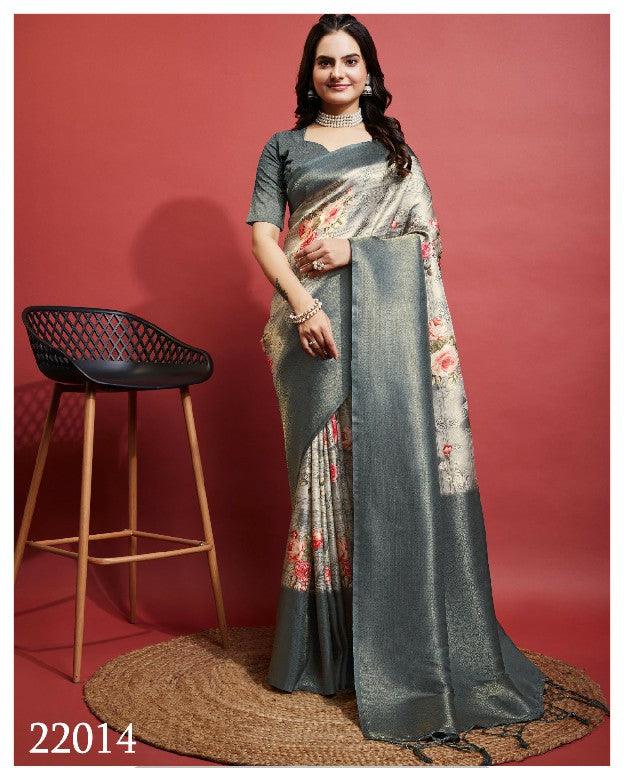 Modern Prints, Timeless Grace: Digital Soft Silk Sarees in Grey