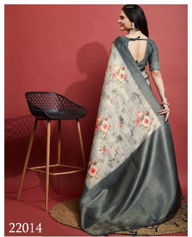 Modern Prints, Timeless Grace: Digital Soft Silk Sarees in Grey