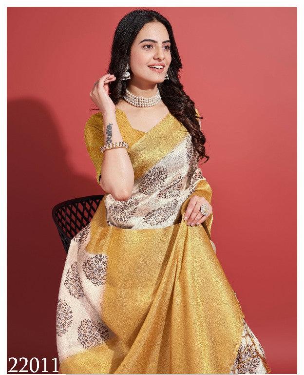 Modern Prints, Timeless Grace: Digital Soft Silk Sarees in Yellow