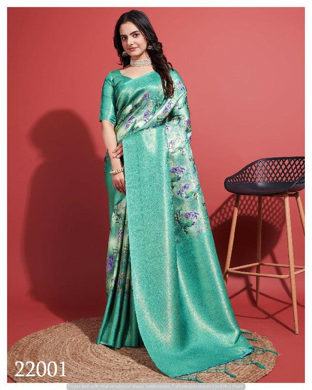Contemporary Charm: Digital Printed Soft Silk Sarees in Rama