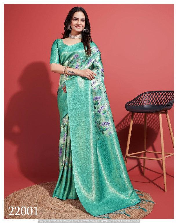 Contemporary Charm: Digital Printed Soft Silk Sarees in Rama